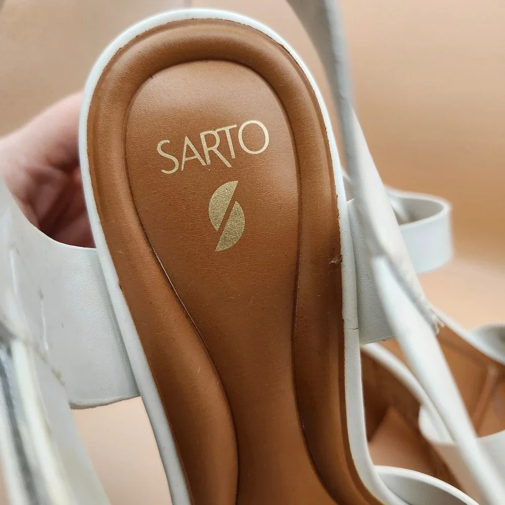Sarto by Franco Sarto Donati White‎ Leather Cork Platform Block Heel Sandals 9M